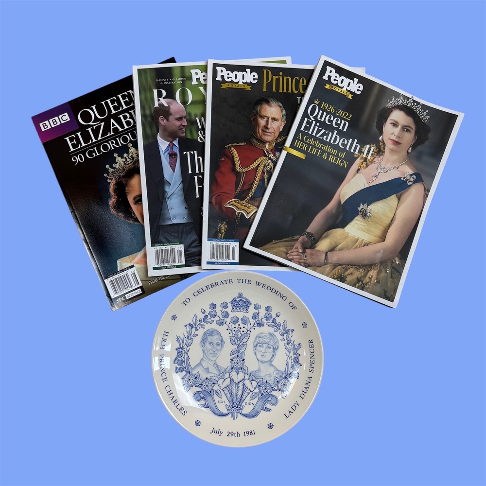 British Royal Family Set Mason's 1981 Charles Diana Plate & 4‎ People Magazines